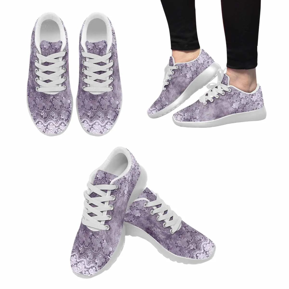 Victorian lace print, womens cute casual or running sneakers, design 39