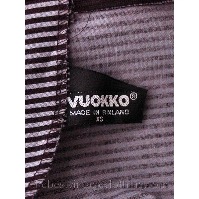Vintage 1970s Vuokko Designer Black And Gray Stripes Print A Line Mini Dress Cotton XS