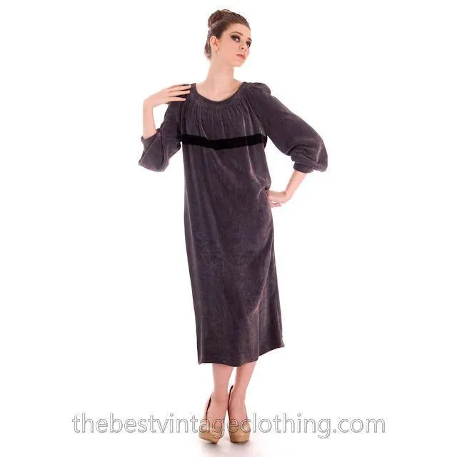 Vintage 1970s Vuokko Suomi Finland Designer Purple Velvet Mid Calf Length Dress S