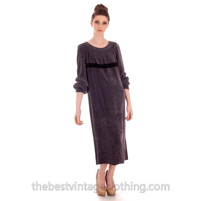 Vintage 1970s Vuokko Suomi Finland Designer Purple Velvet Mid Calf Length Dress S