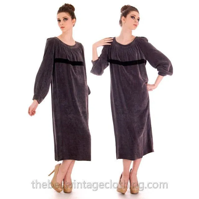 Vintage 1970s Vuokko Suomi Finland Designer Purple Velvet Mid Calf Length Dress S