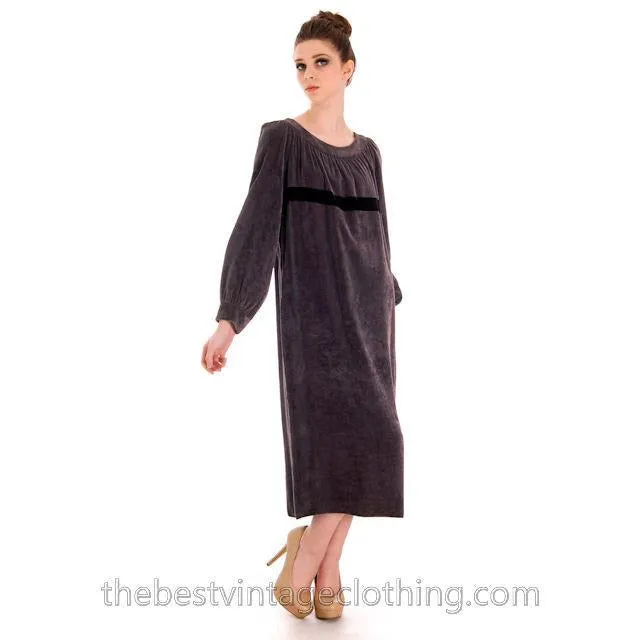 Vintage 1970s Vuokko Suomi Finland Designer Purple Velvet Mid Calf Length Dress S