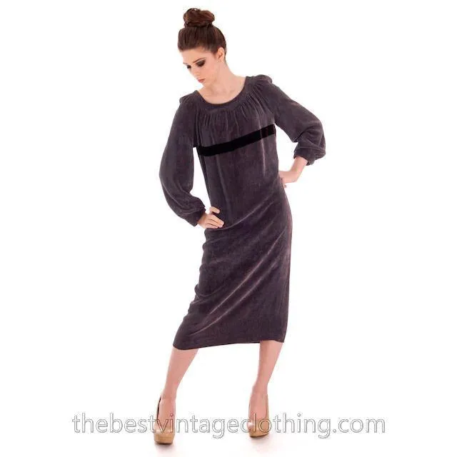 Vintage 1970s Vuokko Suomi Finland Designer Purple Velvet Mid Calf Length Dress S