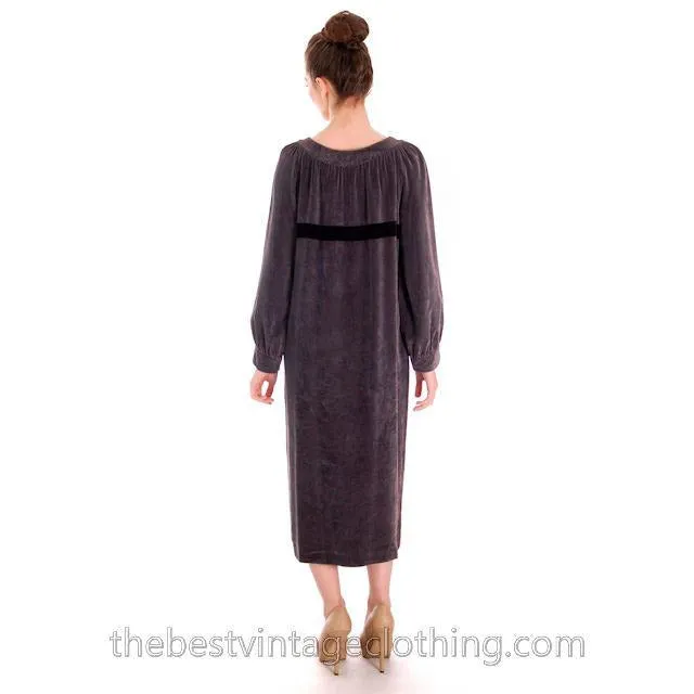 Vintage 1970s Vuokko Suomi Finland Designer Purple Velvet Mid Calf Length Dress S