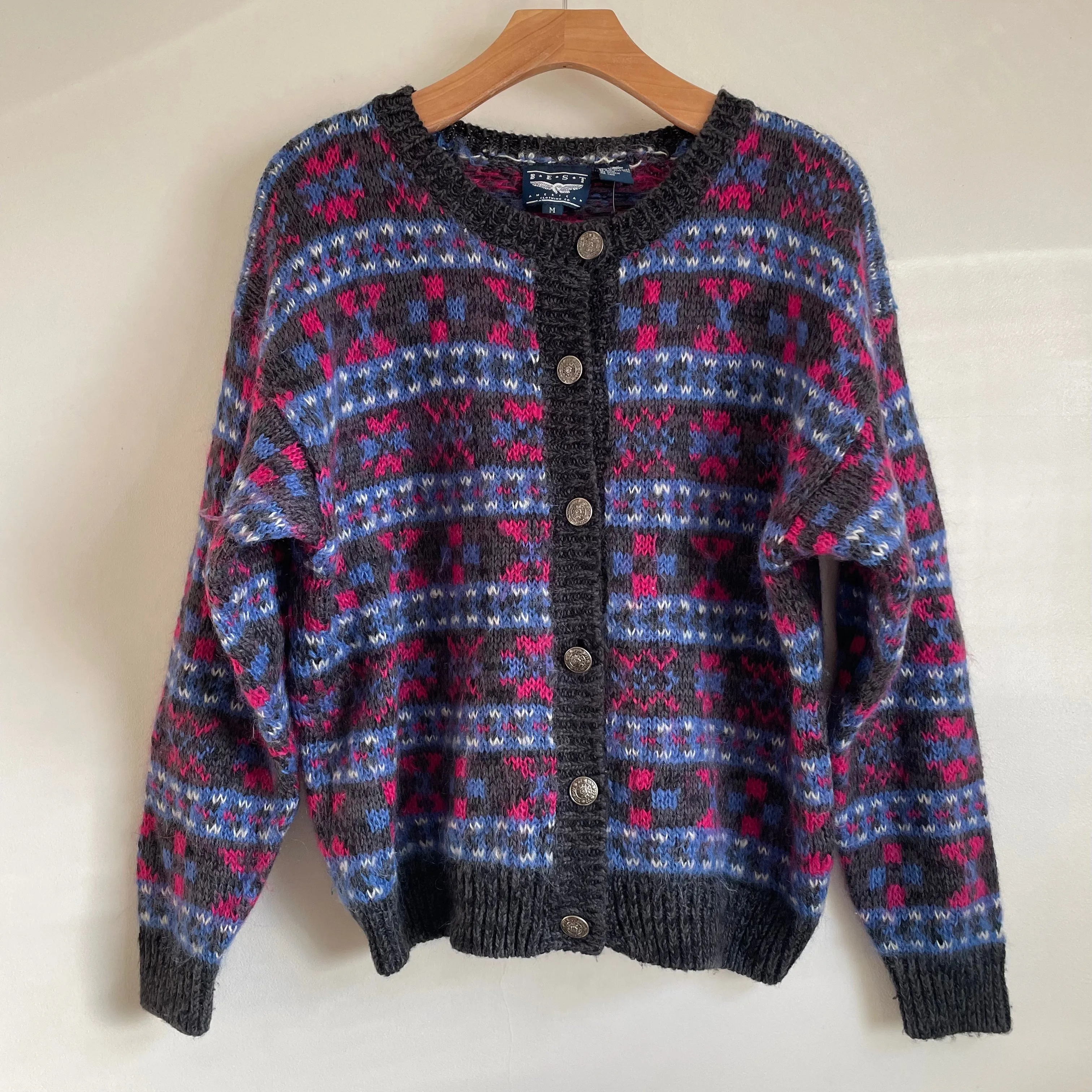 Vintage 1990s Mohair Wool Button Front Sweater // Size Medium