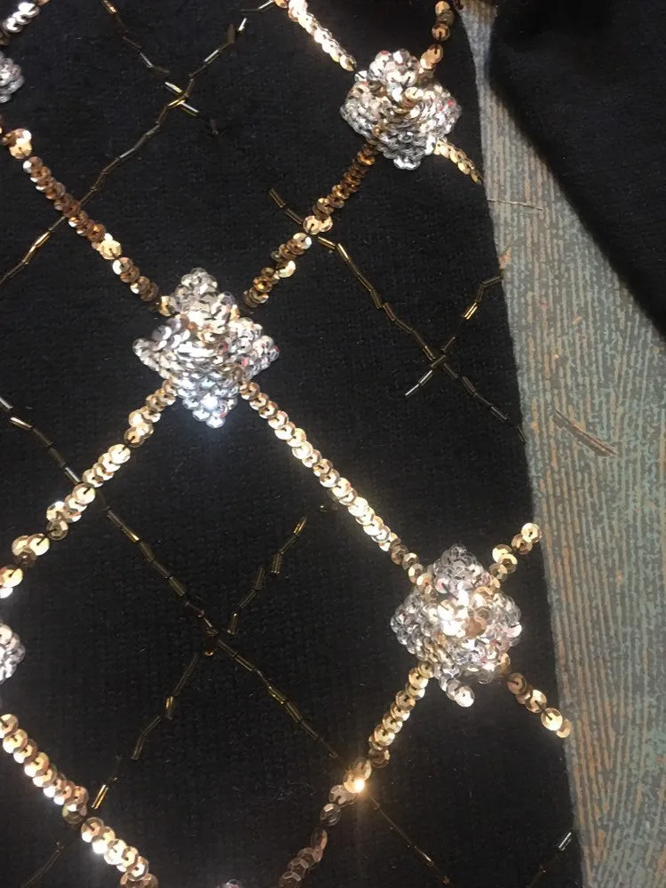 Vintage 80s 90s Afreld Dunner sequin bedazzled black pullover sweater tunic mini dress