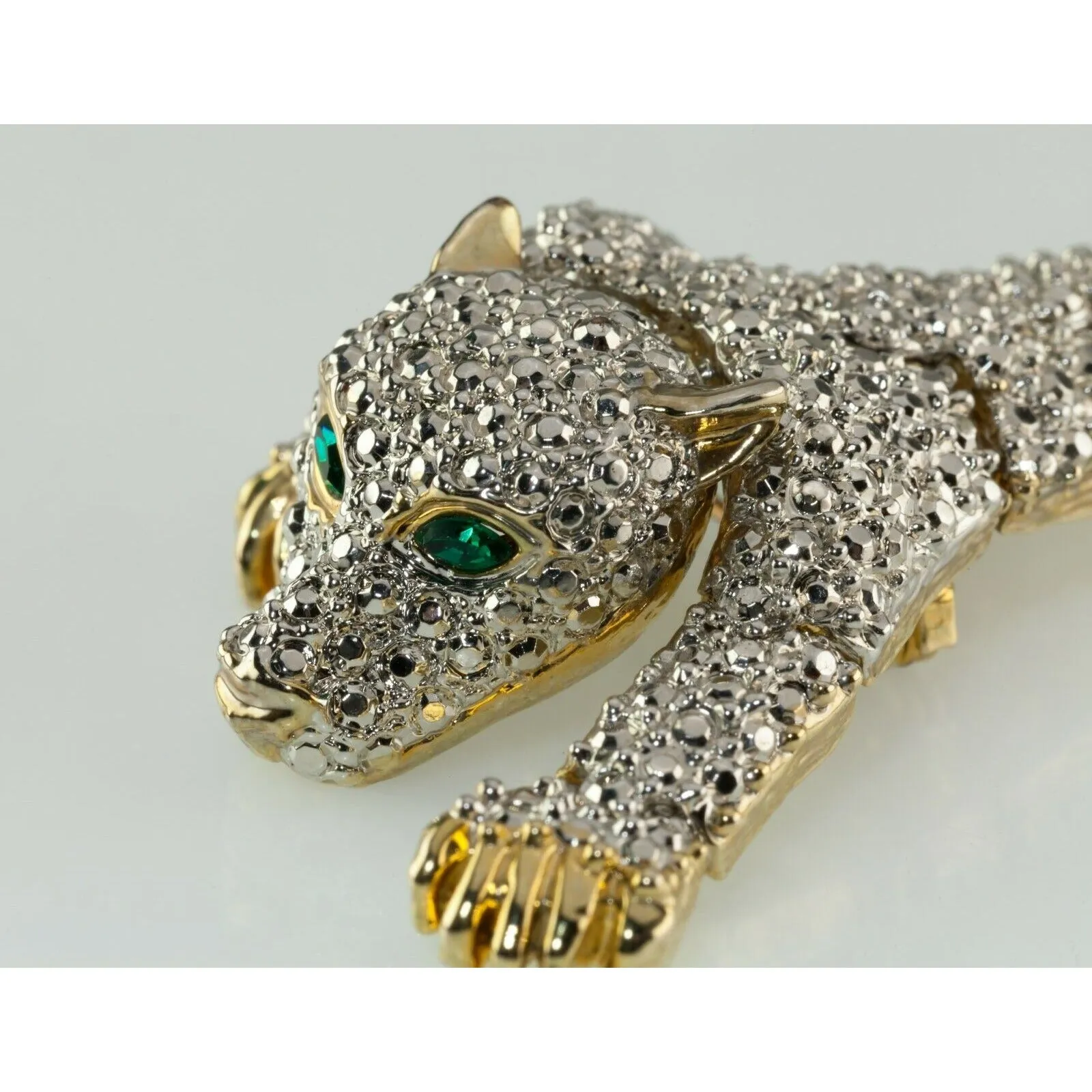 Vintage Articulating Costume Shoulder Brooch Panther Crystal 1980s