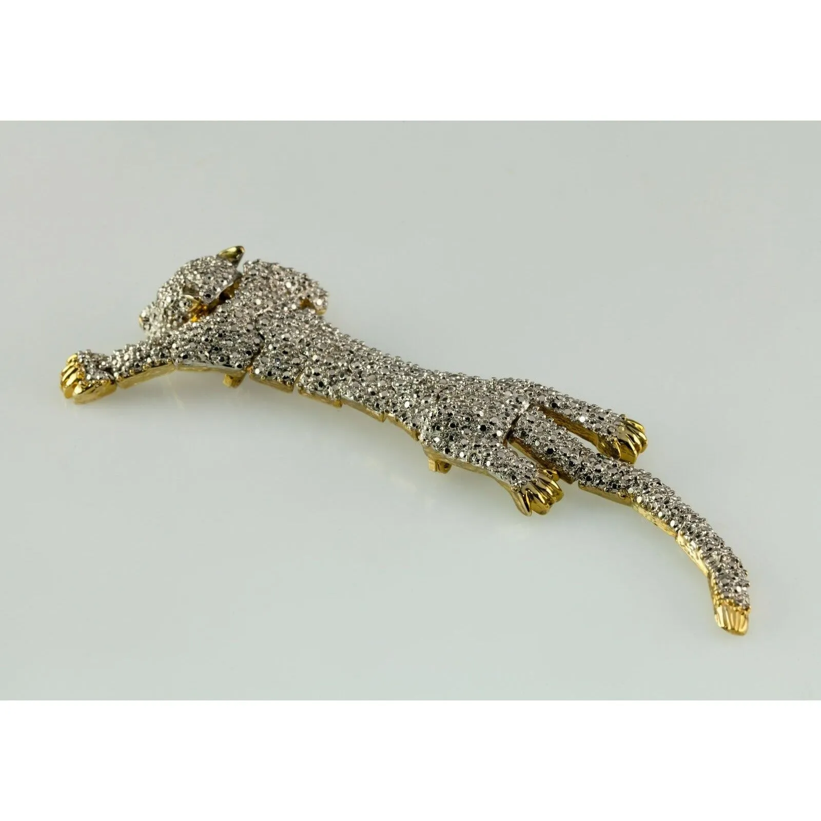 Vintage Articulating Costume Shoulder Brooch Panther Crystal 1980s