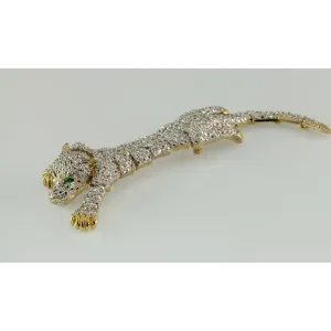 Vintage Articulating Costume Shoulder Brooch Panther Crystal 1980s