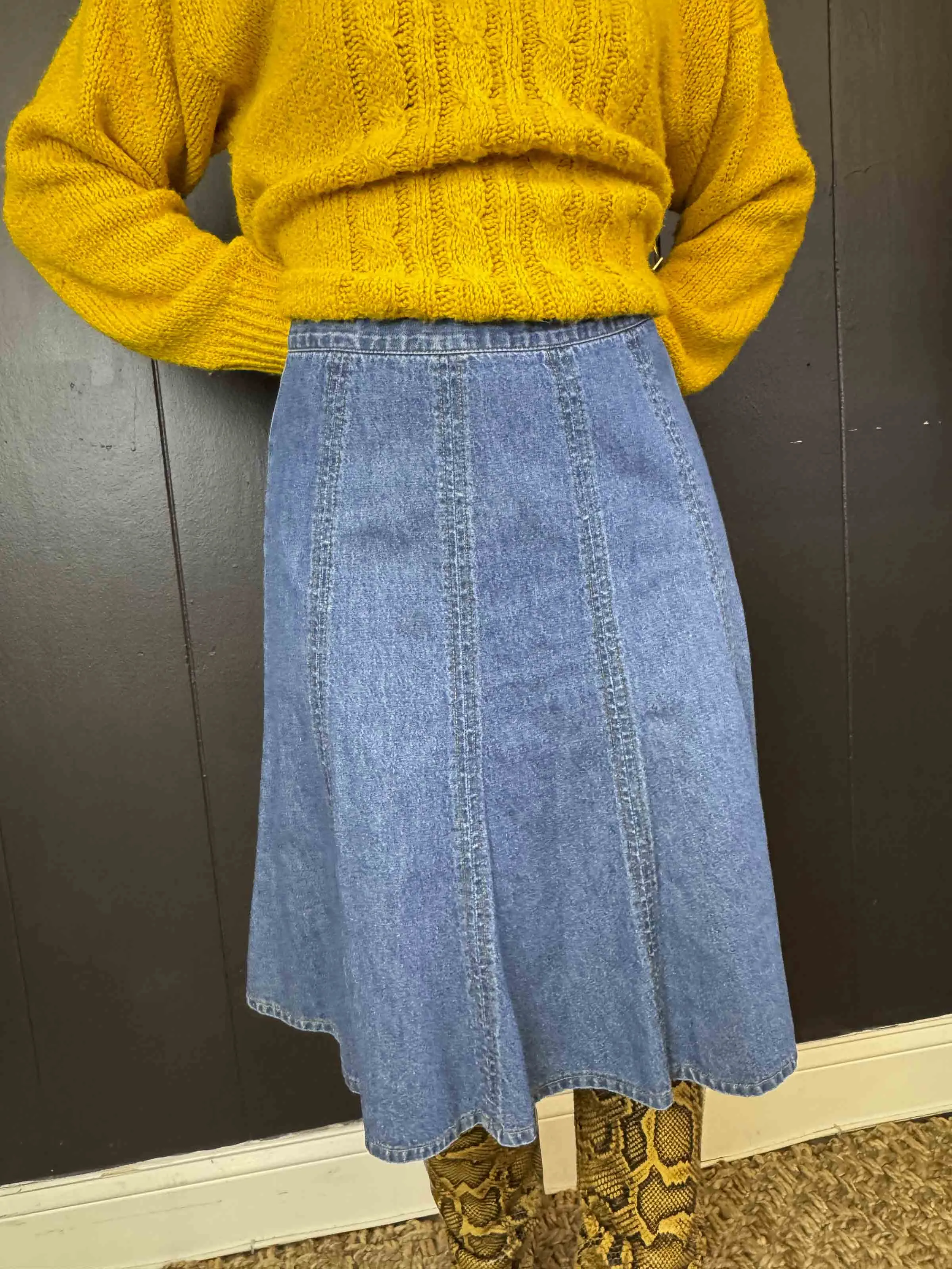 Vintage Bonjour Denim Midi Skirt - Size S