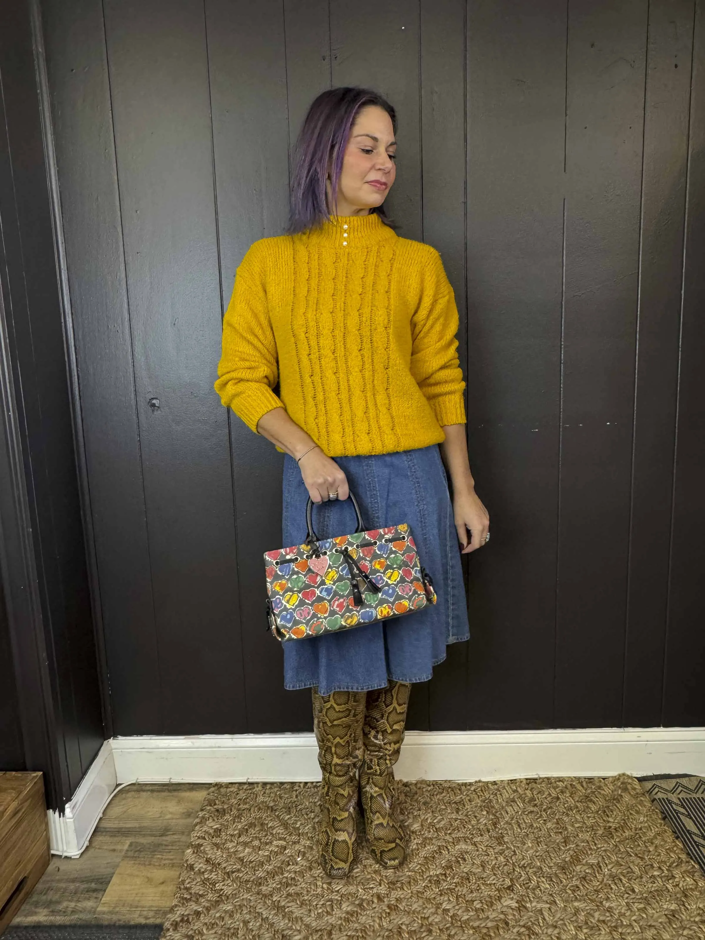 Vintage Bonjour Denim Midi Skirt - Size S
