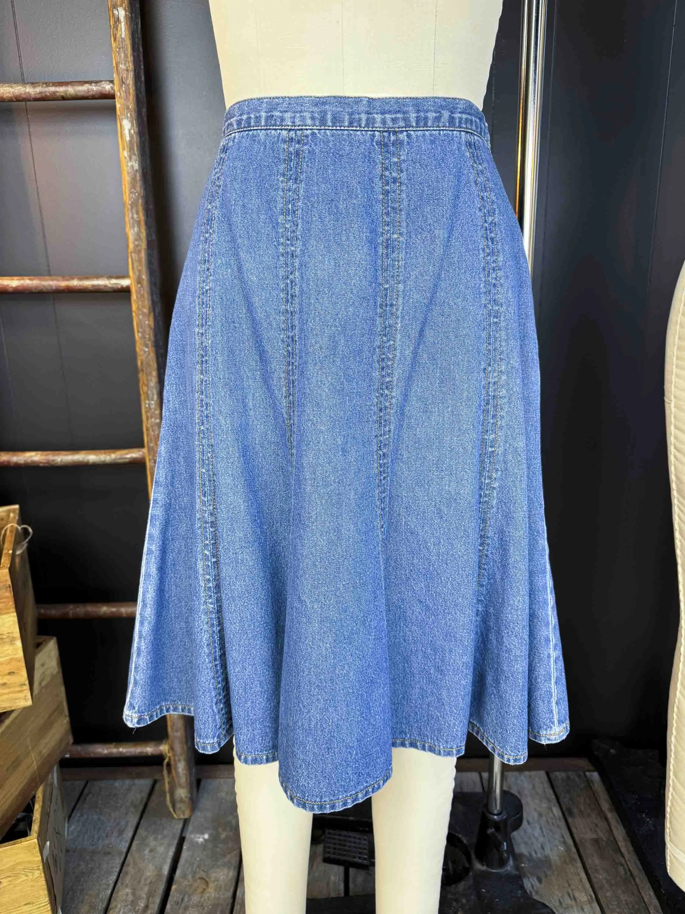 Vintage Bonjour Denim Midi Skirt - Size S