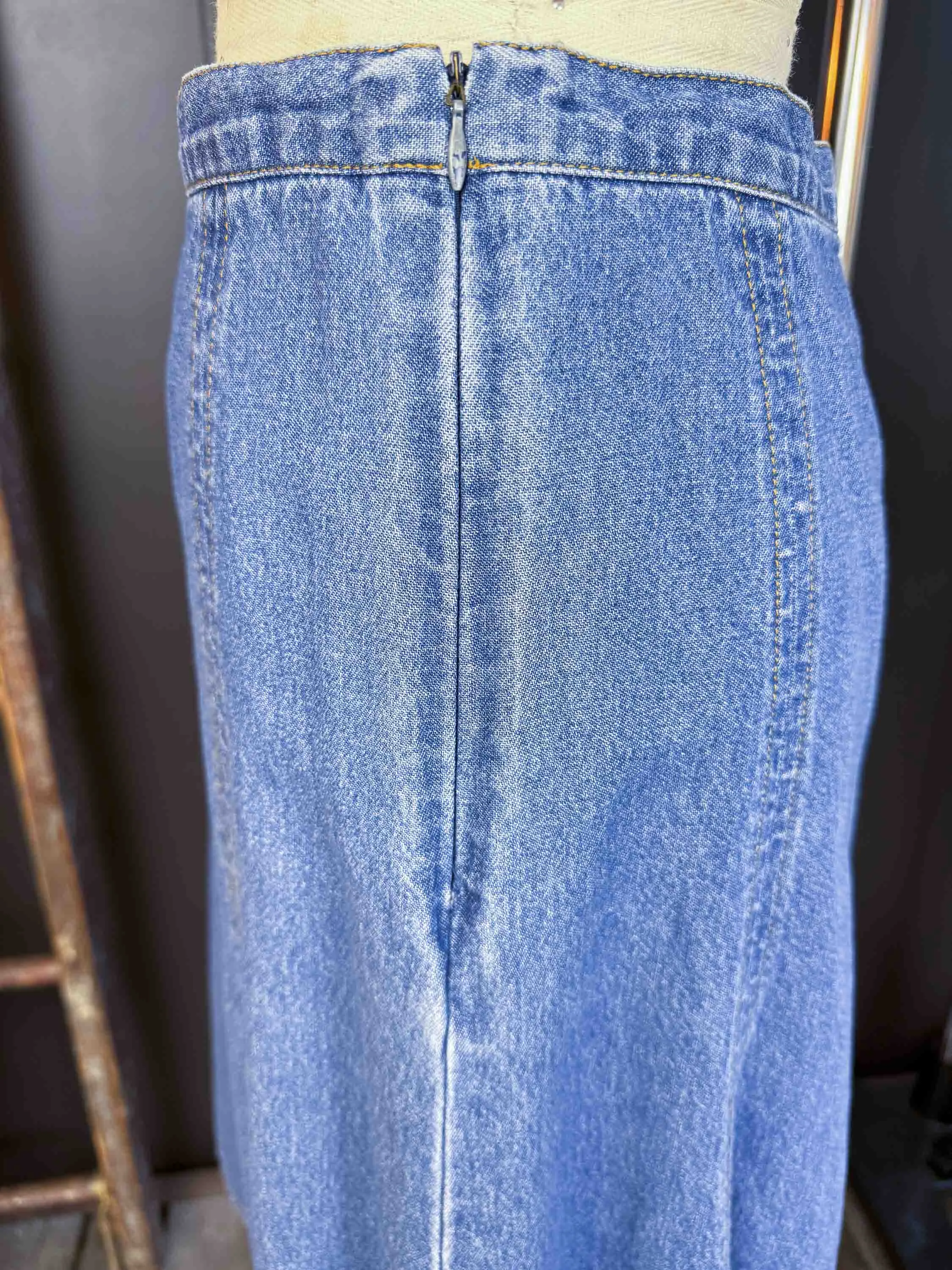 Vintage Bonjour Denim Midi Skirt - Size S