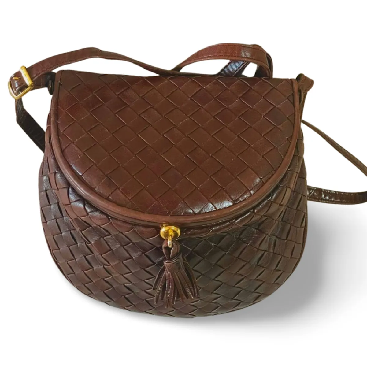 Vintage Bottega Veneta brown fisherman style intrecciato shoulder bag, mini purse. Unique piece you must have. 070218ys10