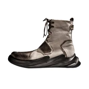 Vintage canvas leather work boots lace-free men's shoes