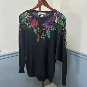 Vintage Diana Marco Sequin Beaded Floral Design Sweater Plus Size 20