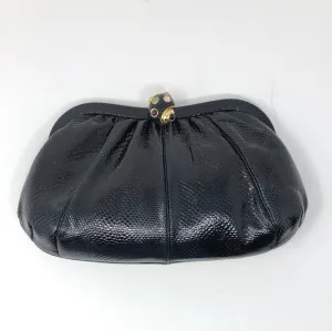 Vintage: Judith Leiber Snakeskin Black Shoulder Bag with Snail Charm Clasp