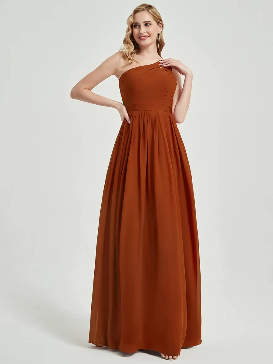 Vintage Mauve One Shoulder A-Line Floor Length Chiffon Bridesmaid Dress