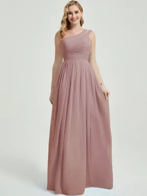 Vintage Mauve One Shoulder A-Line Floor Length Chiffon Bridesmaid Dress