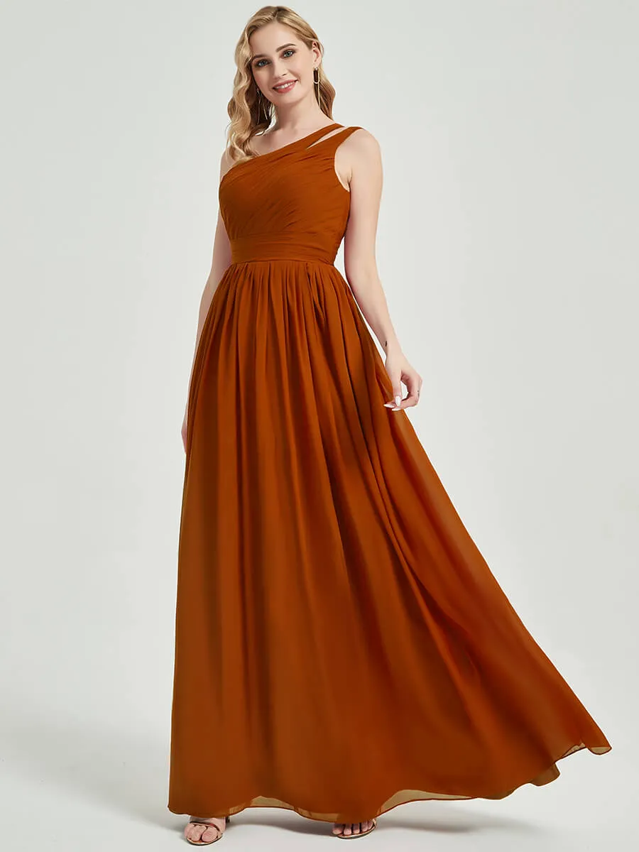 Vintage Mauve One Shoulder A-Line Floor Length Chiffon Bridesmaid Dress