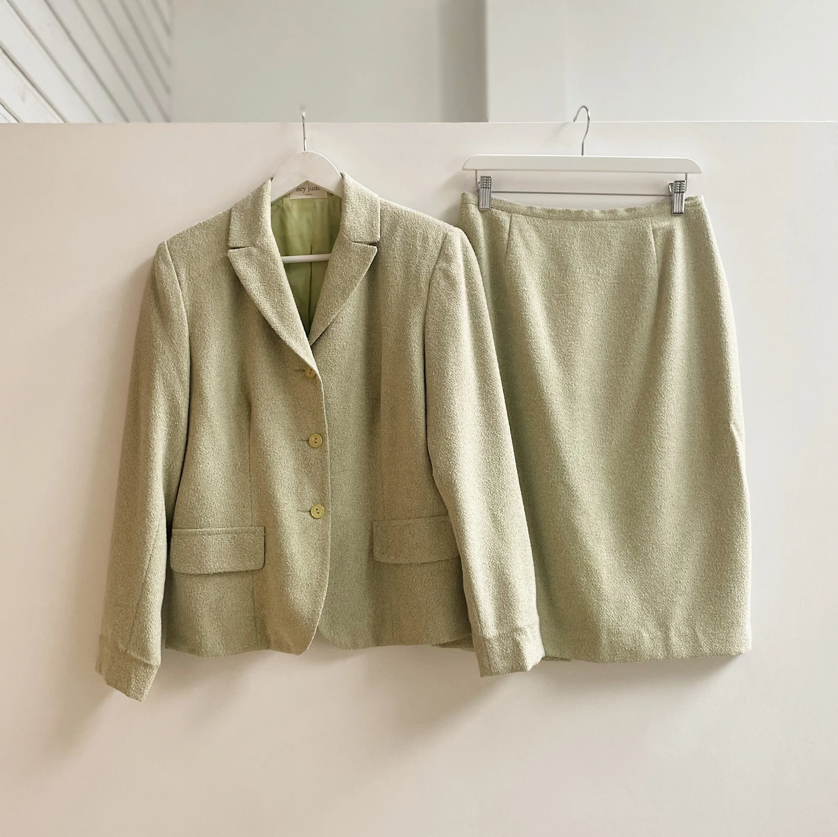 Vintage Mint Wool Blazer   Skirt Set