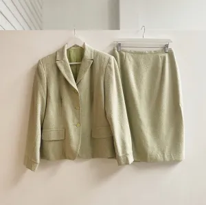 Vintage Mint Wool Blazer   Skirt Set
