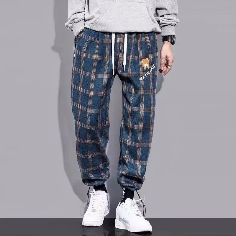 Vintage Plaid Pants - Men's Streetwear Joggers with Wide Leg Ankle Length, Perfect for Sport Sweatpants and Techwear Style