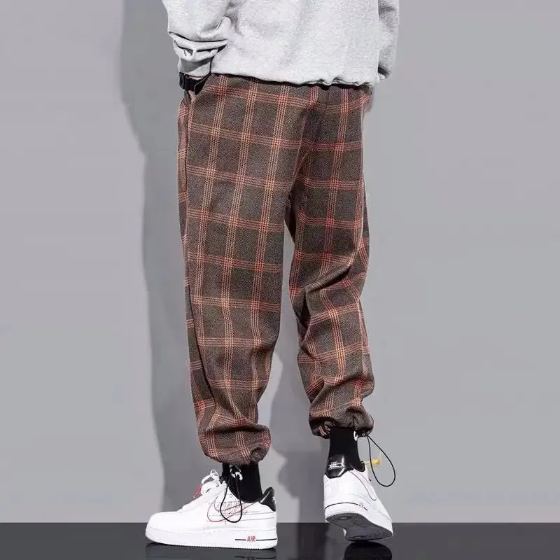 Vintage Plaid Pants - Men's Streetwear Joggers with Wide Leg Ankle Length, Perfect for Sport Sweatpants and Techwear Style