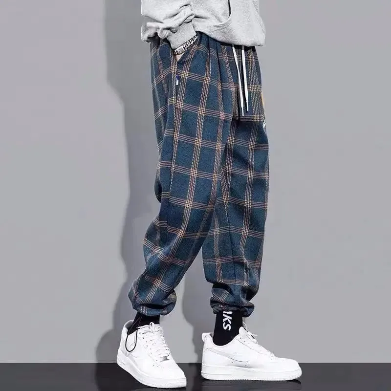 Vintage Plaid Pants - Men's Streetwear Joggers with Wide Leg Ankle Length, Perfect for Sport Sweatpants and Techwear Style
