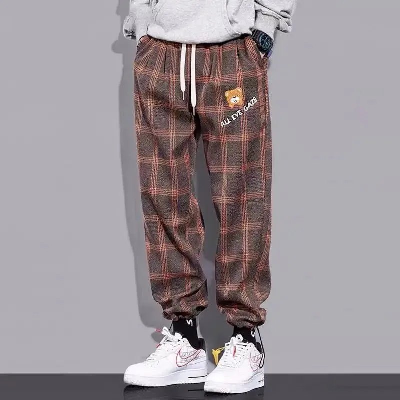 Vintage Plaid Pants - Men's Streetwear Joggers with Wide Leg Ankle Length, Perfect for Sport Sweatpants and Techwear Style