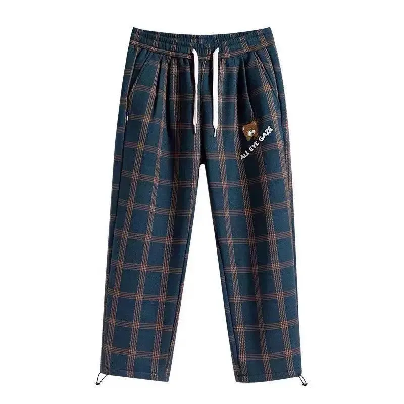 Vintage Plaid Pants - Men's Streetwear Joggers with Wide Leg Ankle Length, Perfect for Sport Sweatpants and Techwear Style
