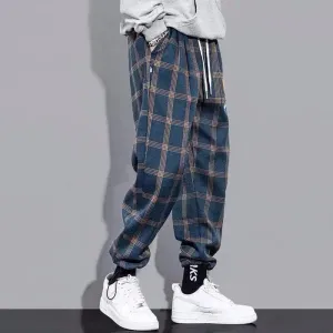 Vintage Plaid Pants - Men's Streetwear Joggers with Wide Leg Ankle Length, Perfect for Sport Sweatpants and Techwear Style