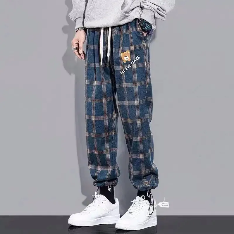 Vintage Plaid Pants - Men's Streetwear Joggers with Wide Leg Ankle Length, Perfect for Sport Sweatpants and Techwear Style