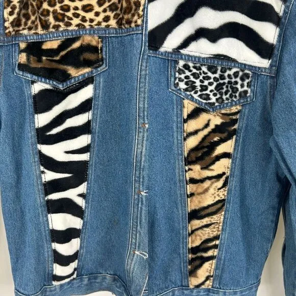 Vintage Y2K Anthony Mark Hankins Patchwork Denim Jacket with Faux Fur