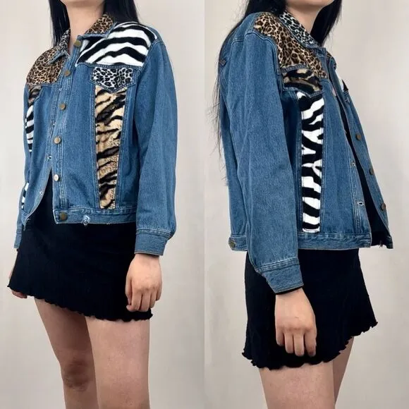 Vintage Y2K Anthony Mark Hankins Patchwork Denim Jacket with Faux Fur