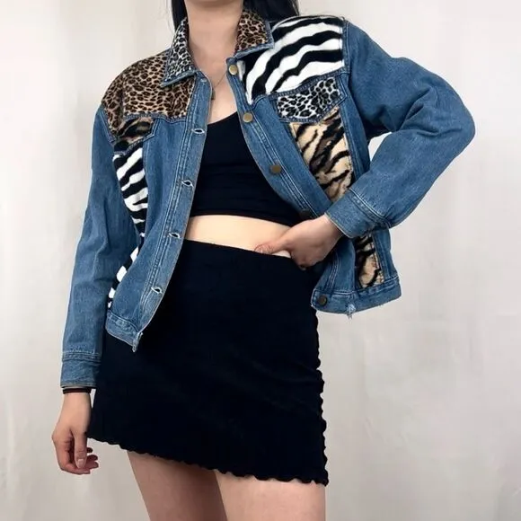 Vintage Y2K Anthony Mark Hankins Patchwork Denim Jacket with Faux Fur