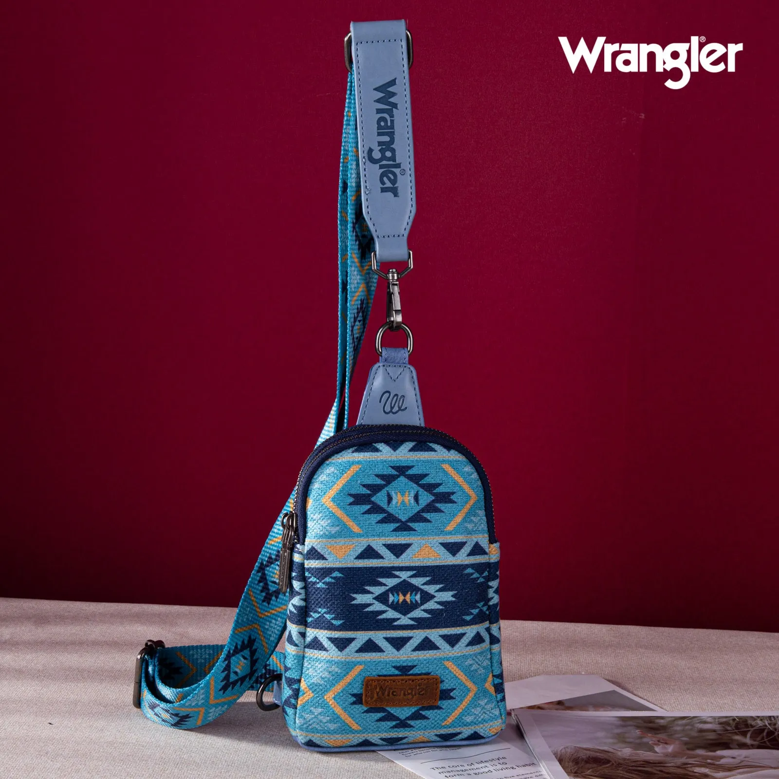 WG2205-210  Wrangler Aztec Print Crossbody Sling Chest Bag  - Navy
