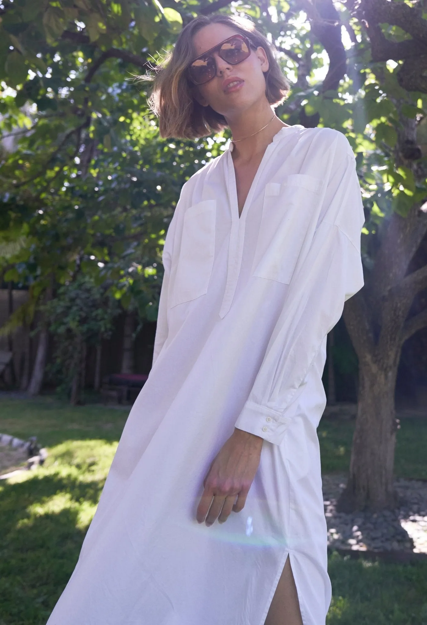 White Pocket Midi Tunic Dress - Sale