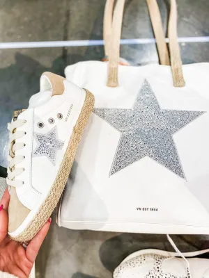 White/Camel Wicker Look Bag
