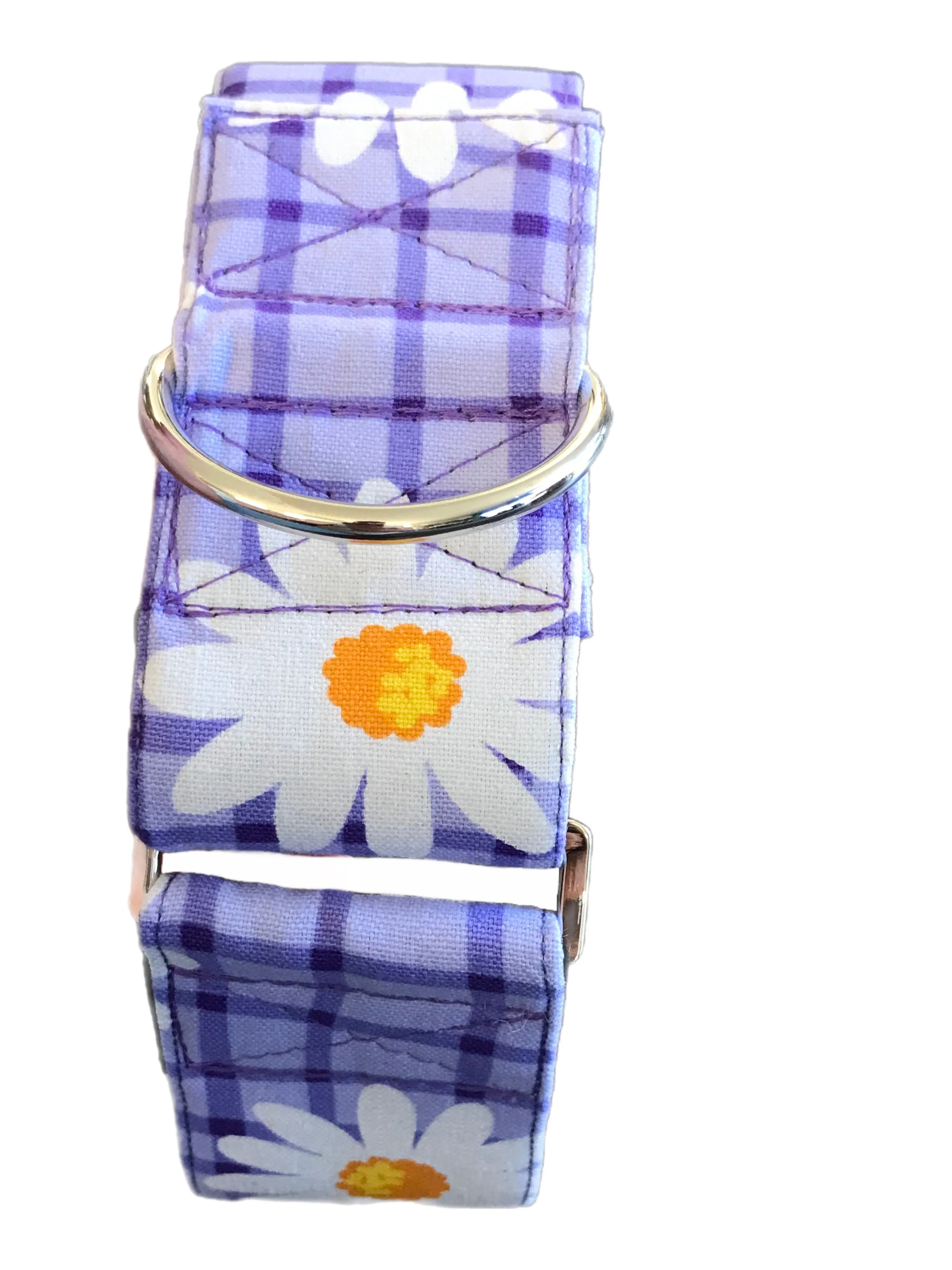 Wide Martingale collar purple daisies 50mm width