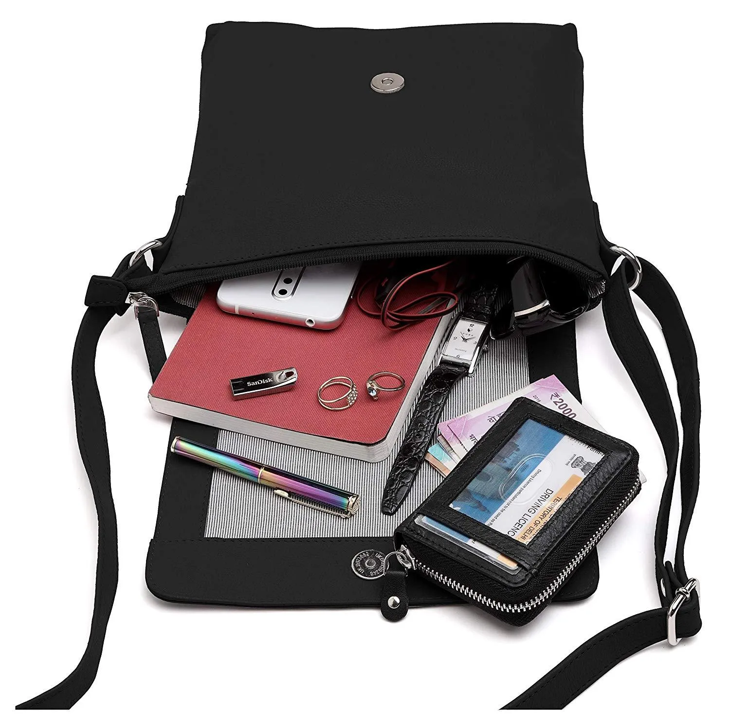 WildHorn® Upper Grain Genuine Leather Ladies Sling bag | Cross-body Bag with Adjustable Strap for Girls & Women.