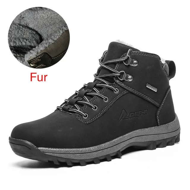 Winter Warm Men Boots Split Genuine Leather Fur Plus Men Snow Boots