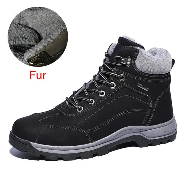 Winter Warm Men Boots Split Genuine Leather Fur Plus Men Snow Boots