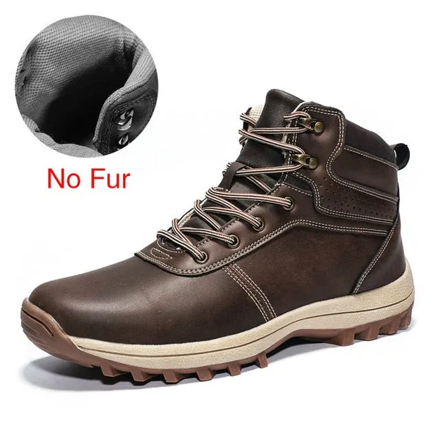 Winter Warm Men Boots Split Genuine Leather Fur Plus Men Snow Boots