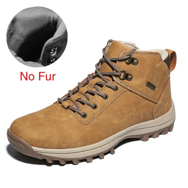 Winter Warm Men Boots Split Genuine Leather Fur Plus Men Snow Boots