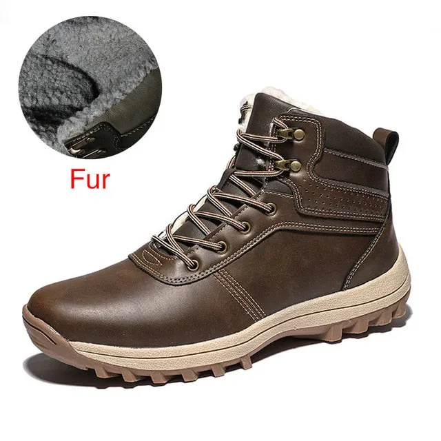 Winter Warm Men Boots Split Genuine Leather Fur Plus Men Snow Boots