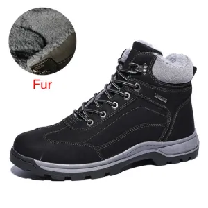 Winter Warm Men Boots Split Genuine Leather Fur Plus Men Snow Boots