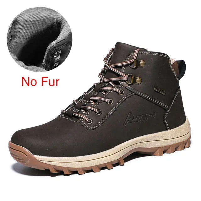 Winter Warm Men Boots Split Genuine Leather Fur Plus Men Snow Boots