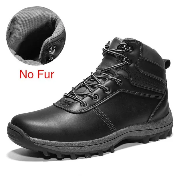 Winter Warm Men Boots Split Genuine Leather Fur Plus Men Snow Boots
