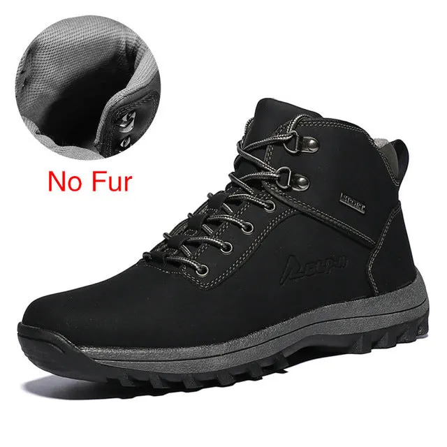 Winter Warm Men Boots Split Genuine Leather Fur Plus Men Snow Boots
